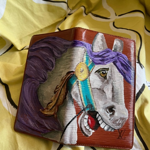 Hand Painted Louis Vuitton Cognac Long Bifold Wallet - Picture 5 of 10